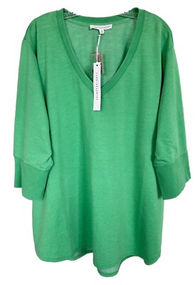 Jane and Delancey Women's Blouse Top Vintage Look 3/4 Sleeve Plus Size 3X Green