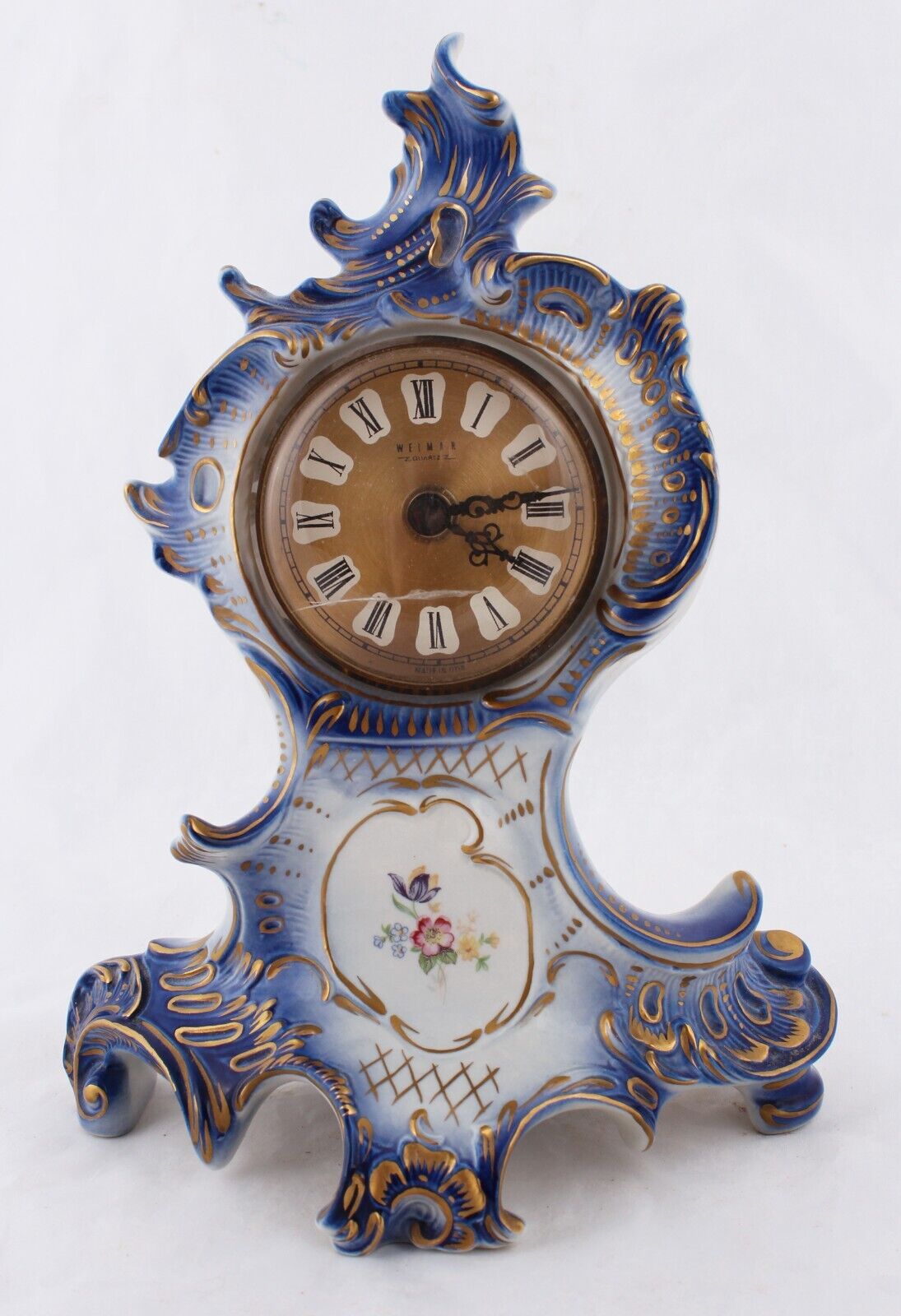 Vintage Weimar Porcelain Quartz Mantel Clock Made in East Vintage Weimar Porcelain Quartz Mantel Clock Made in East