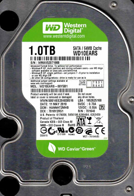 WD10EARS-00Y5B1  HANNHT2MHB  WESTERN DIGITAL SATA 1TB MAY 2010 WMAV