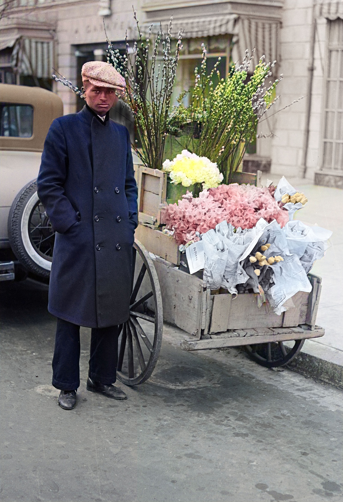 1931  Flower Vendor Vintage Old Photo 13" x 19" Reprint