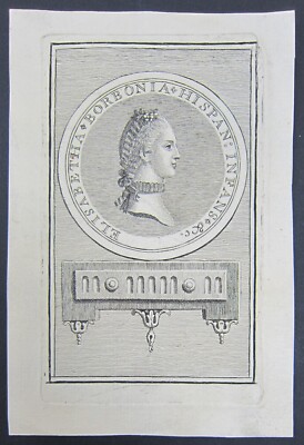 Petite gravure XVIIIe vers 1750 Elisabetha Borbonia Hispan Infans - de Bourbon