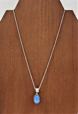 Austrian Blue Crystal Pendant Necklace Rhinestone Accent Silver-Tone Chain