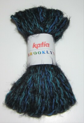 LOT of 5 skeins KATIA BROOKLYN machine washable ruffle yarn #58 BLUE TURQ BLACK