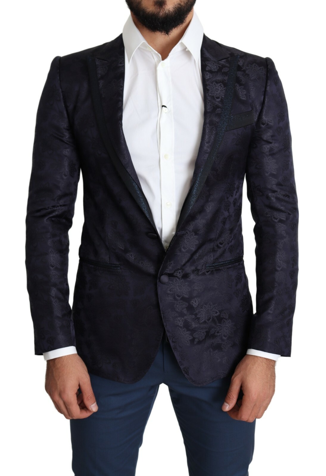 DOLCE & GABBANA Blazer MARTINI Blue Floral Jacquard Silk