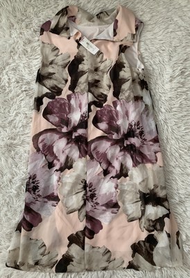 NWT Connected Apparel Chiffon Midi Floral Sleeveless Pink Dress Sz 10 