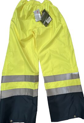 High Visibility Yellow Reflective Rain Pants Size YL, OccuNomix Class E NWT