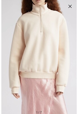Acne Studios Fenrik Quarter Zip Cotton Blend Sweatshirt In Powder Pink M