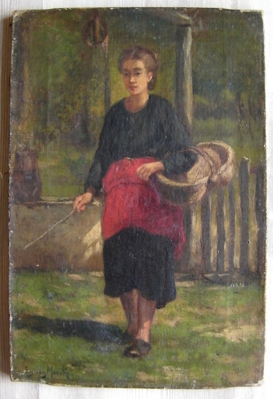 Emile Van Marcke De Lummen Huile Sur Toile Portrait De Jeune FermiÃ¨Re