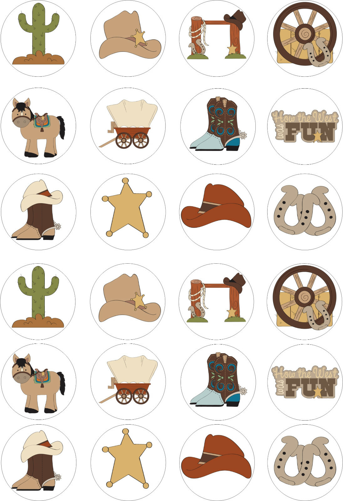 24 edible Wild West Cowboy Iced Icing Fondant 4cm Cupcake Toppers Cake | eBay for Free Printable Cowgirl Cupcake Toppers