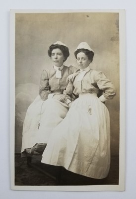 Antique Real Photo Postcard Nurses Wearing Key Fobs With Skeleton Keys AZO RPPC