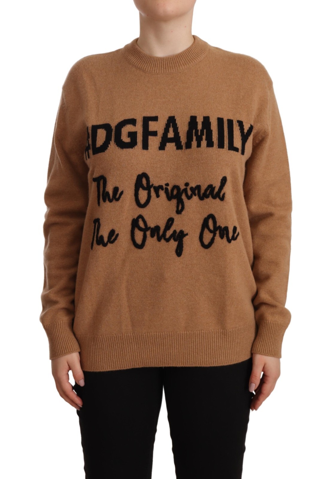 

DOLCE - GABBANA Свитер из бежевого кашемира с круглым вырезом #dgfamily IT40 / US6 /  1300 долларов США, Бежевый