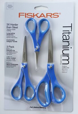 Fiskars 157690-1015 3 Piece Titanium Soft-Grip Scissors 5'' 7'' & 8''
