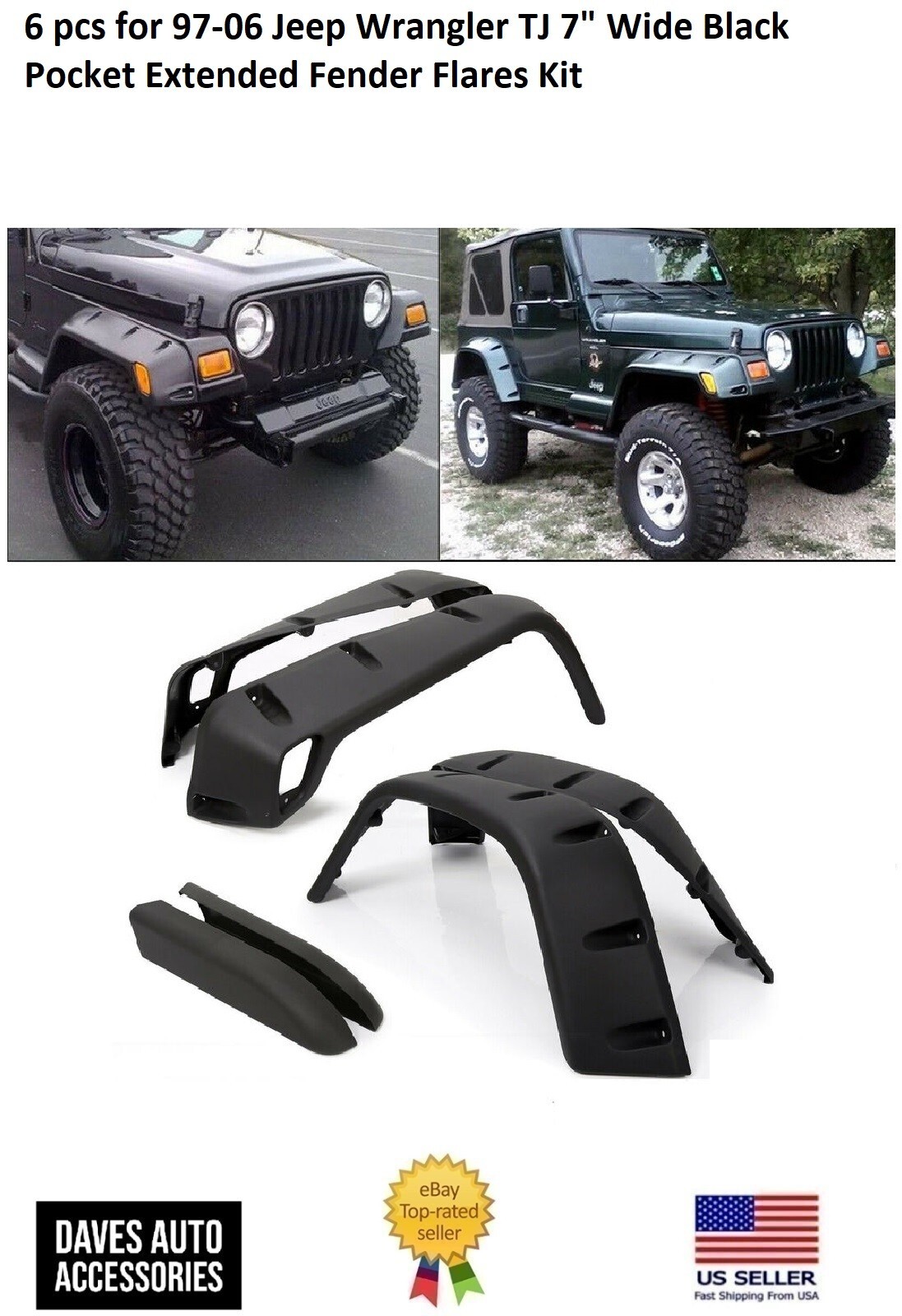 Jeep TJ ブラックオーバーフェンダーセット 6 pcs for 97-06 Jeep Wrangler TJ 7