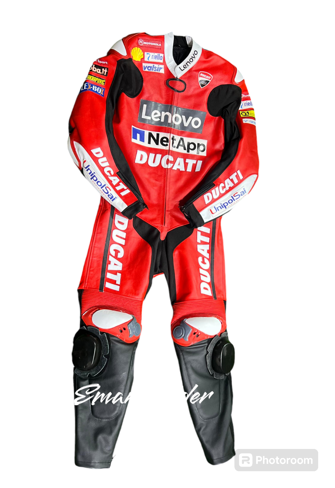 Pre-owned Ducati Motorcycle Motorbike Racing Real Leather+shoes+gloves In Red
