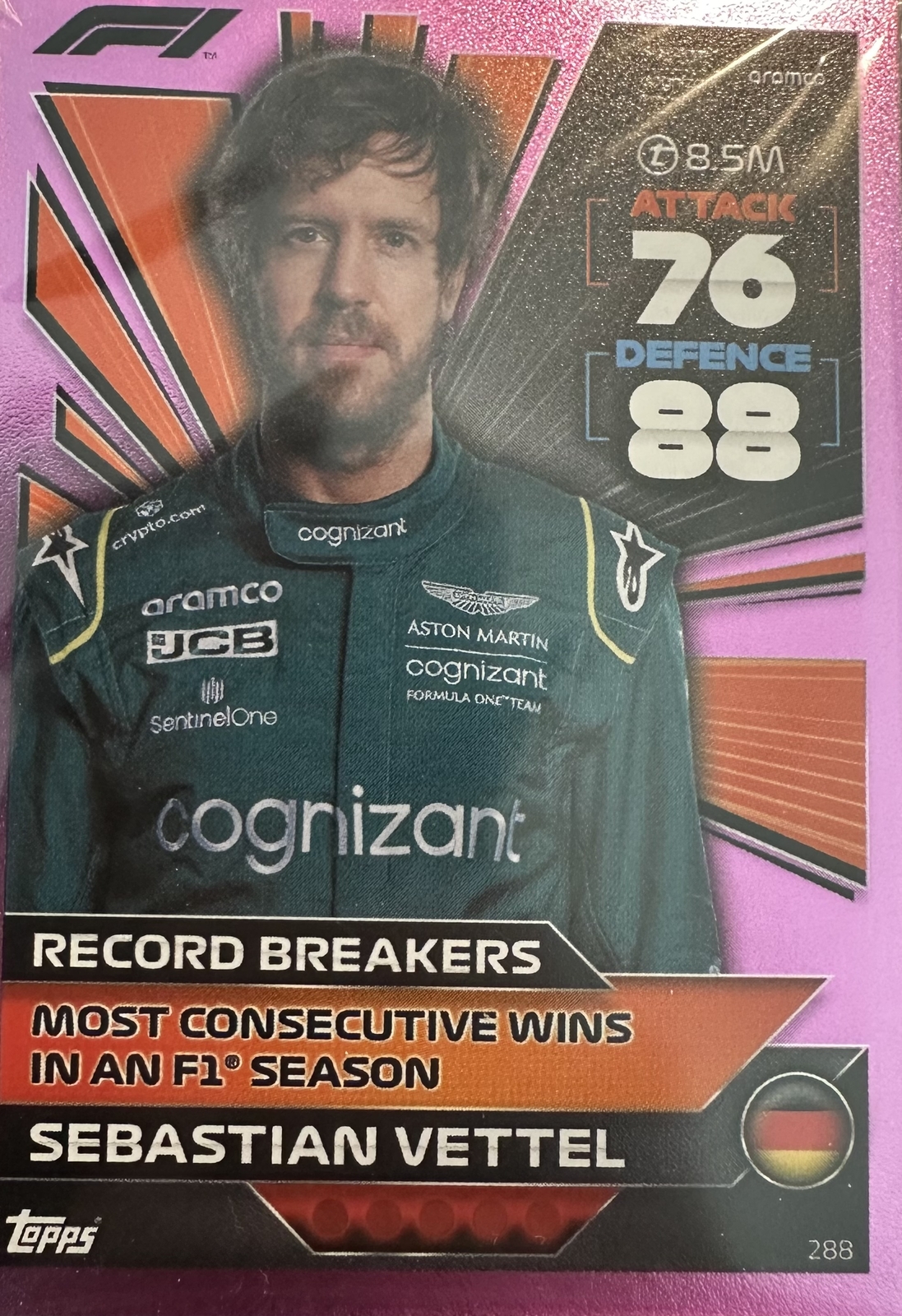 288 - Turbo Attax F1 2022 - Crystal Pink - Record Breaker - Sebastian Vettel
