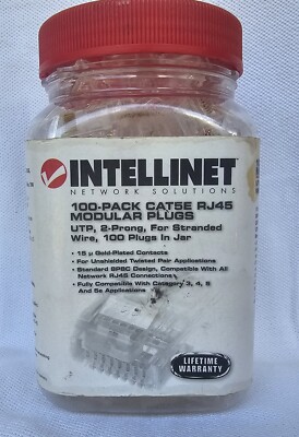 Genuine Intellinet 100 Pack Cat5E RJ45 Modular Plugs For Stranded Wire 