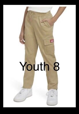 Youth 8 Levi's Boy Pull On Drawstring Waistband Tapered Twill Cargo Khaki Pant