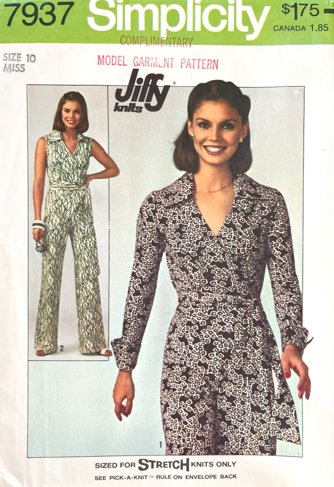 1970's Simplicity Misses' Front Wrap Jumpsuit Pattern 7937