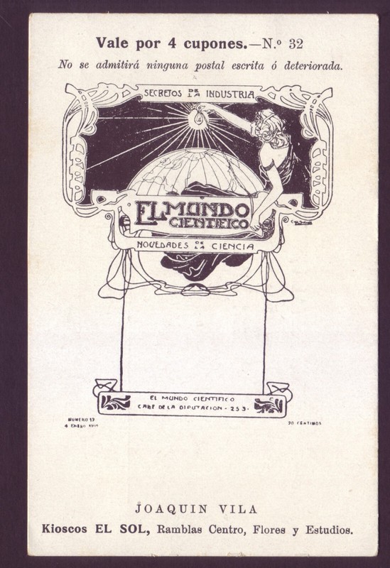 Postal 1902 - Kiosque L'Soleil - Joaquin Vila - L'Monde Cientifico- Secrets