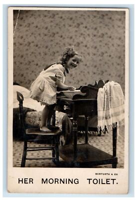 Little Girl Washing Face Her Morning Toilet Bamforth & Co. Antique Postcard