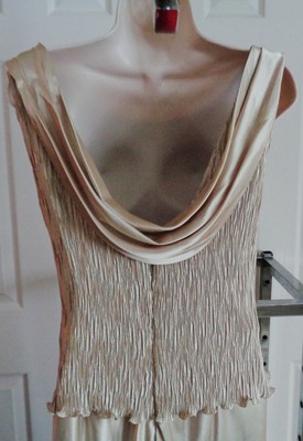 Patra gold satin gown textured bodice draped neck low back 10