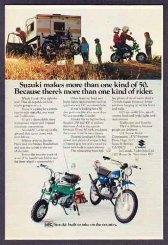 1973 Suzuki 50 Trailhopper & Gaucho Mini-Bike photo vintage promo print ad