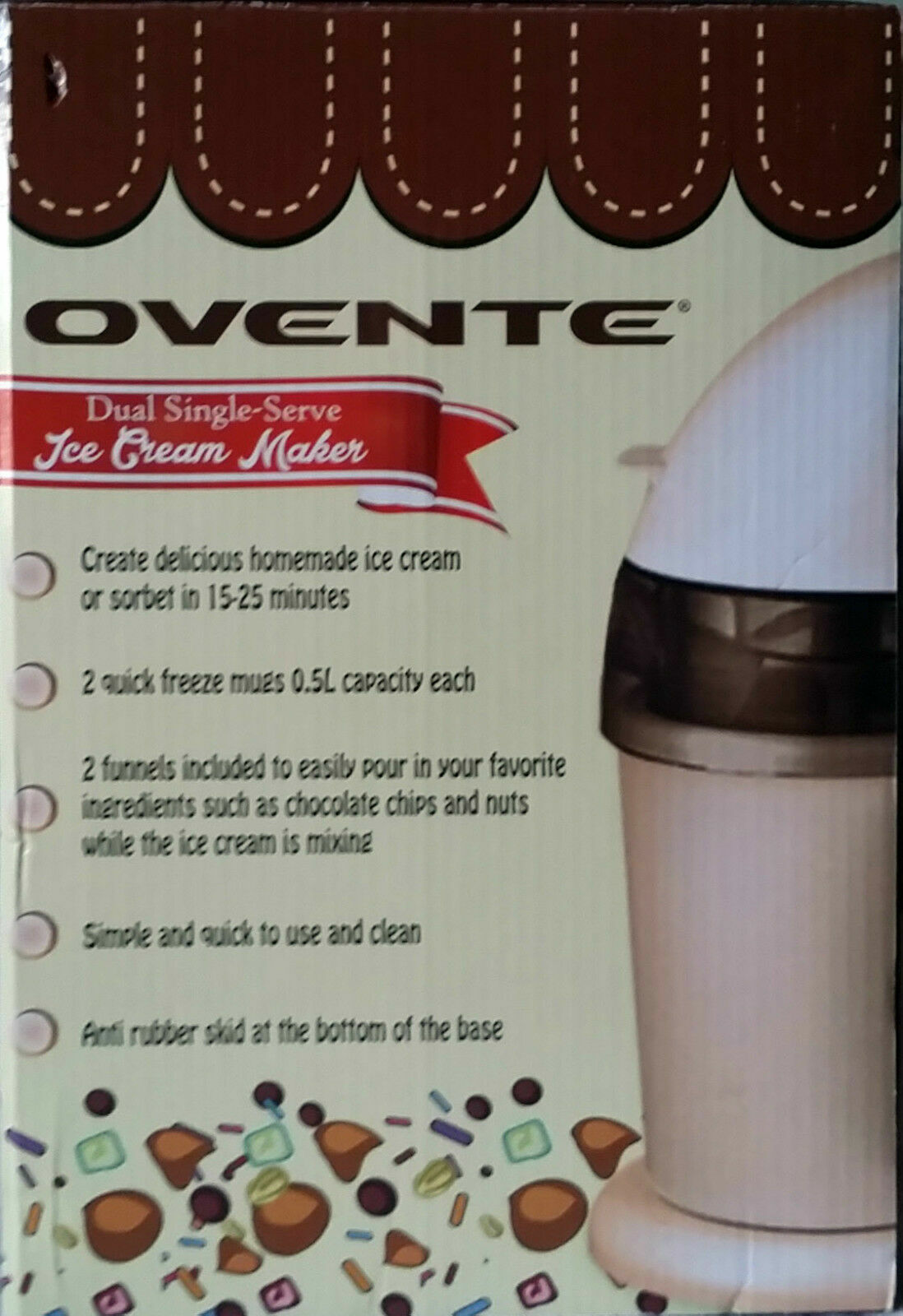 OVENTE Dual Single-Serve Ice Cream Maker Model ICM1205 - New, No Box (EMH13)