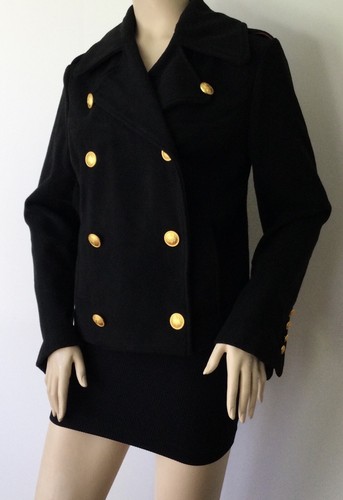 Pre-owned Rebecca Minkoff Double Breasted Short Gold Tone Button Epaulet Peacoat (size M)