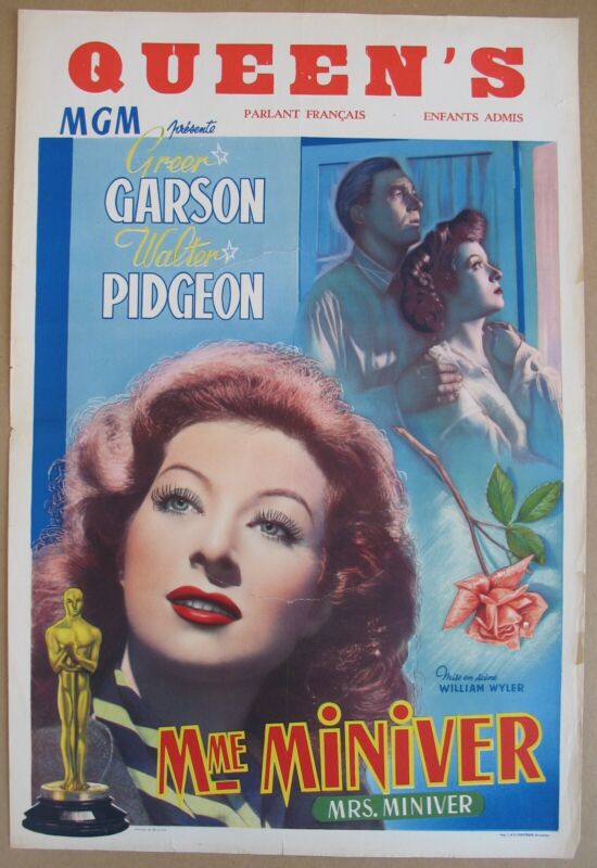 MRS. MINIVER (1942) Belgian RR Poster, Greer Garson, Walter Pidgeon, Wyler OSCAR