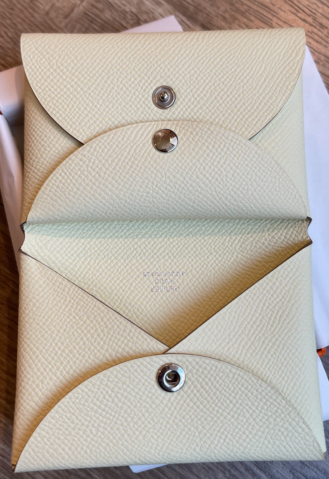NEW BNIB HERMES Calvi Duo Epsom Leather jaune milton Yellow