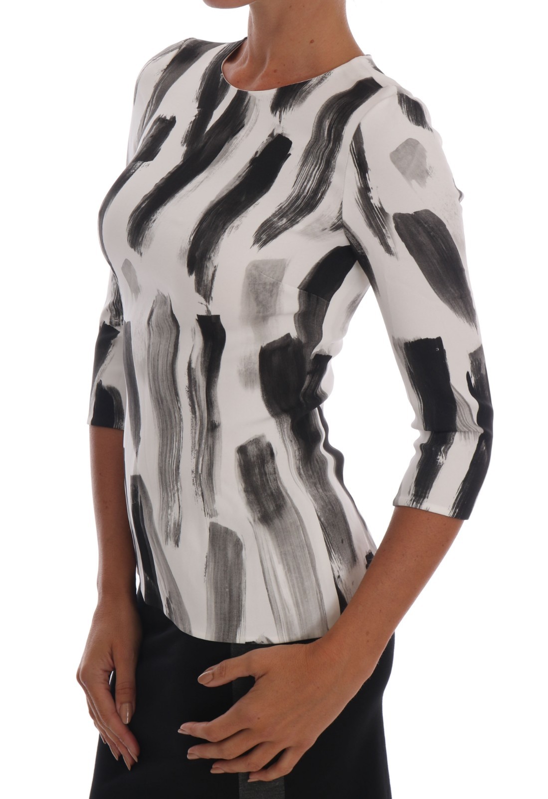 Pre-owned Dolce & Gabbana Printed Blouse Top White Black Striped It38 / Us4 / Xs Rrp $1000