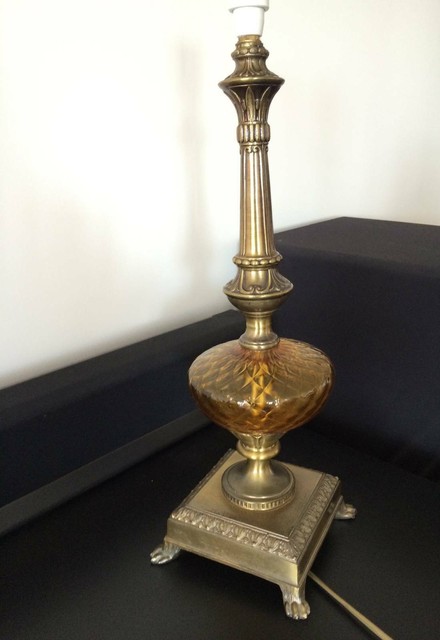 Beautiful old style metal and amber glass desk lamp | Table & Desk