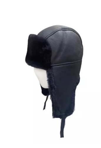 REAL SHEEPSKIN SHEARLING LEATHER FUR HAT Winter Ushanka Trapper Beanies S-2XL