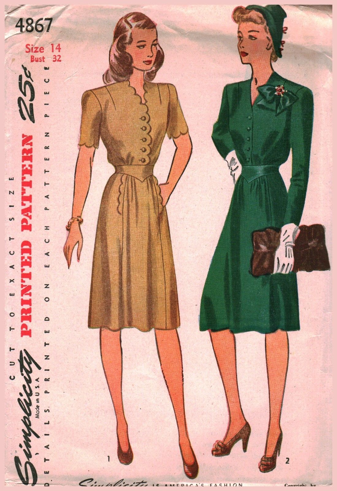 4867 Vintage Simplicity Sewing Pattern Misses 1940s One