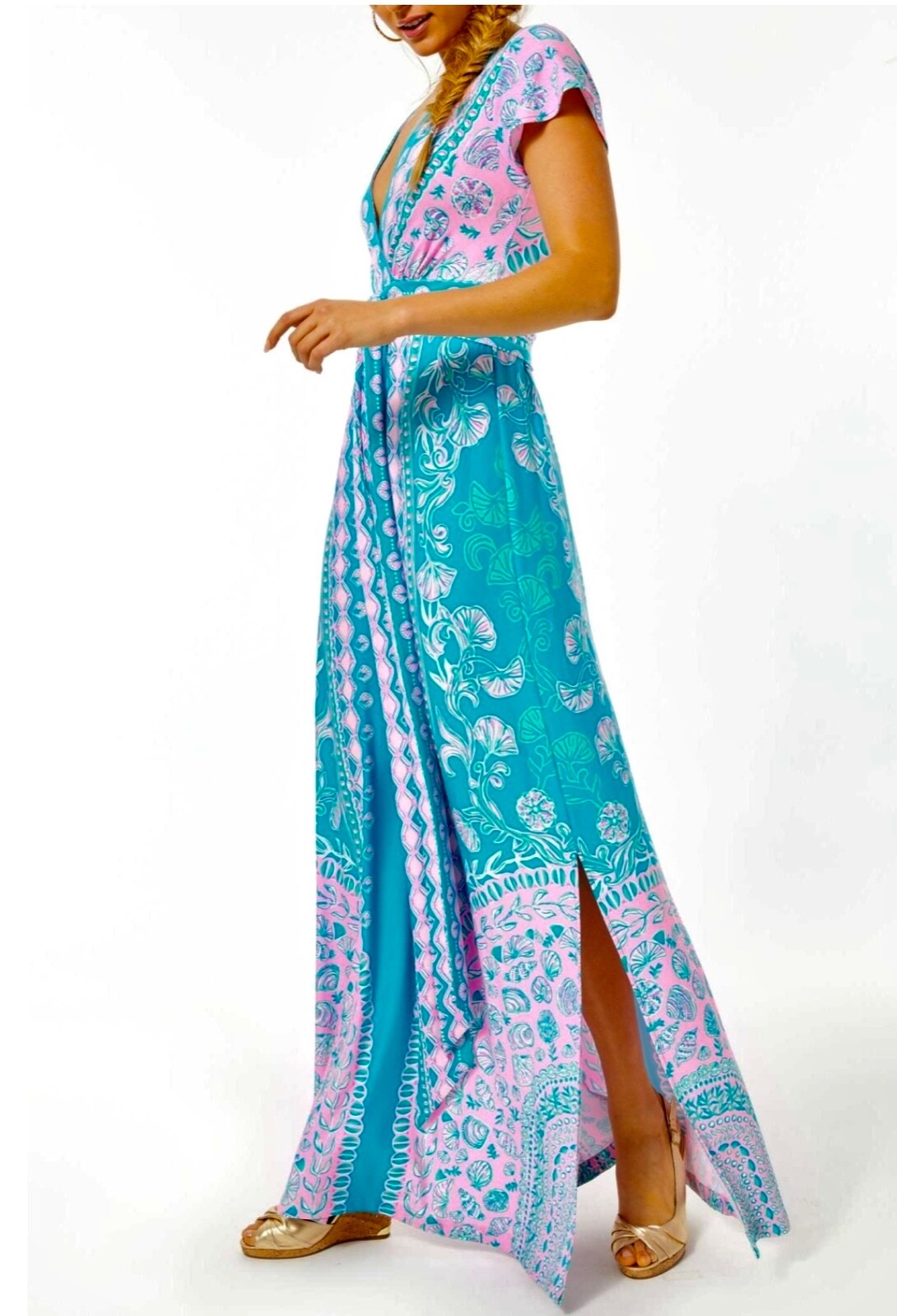 Pre-owned Lilly Pulitzer Esmarella Maxi Turquoise ? Water Ya Waiting For S,m,l,xl In Multicolor