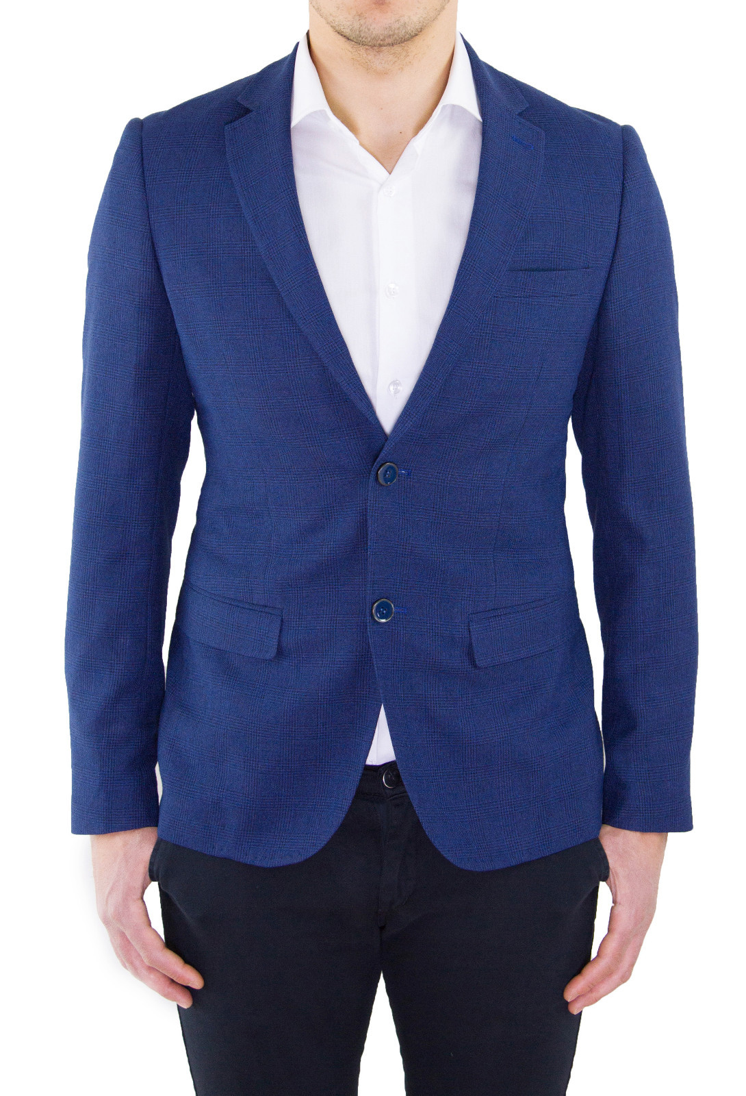 GIACCA UOMO SARTORIALE BLU FANTASIA QUADRI SLIM FIT ESTIVA NUOVA CASUAL  ELEGANTE