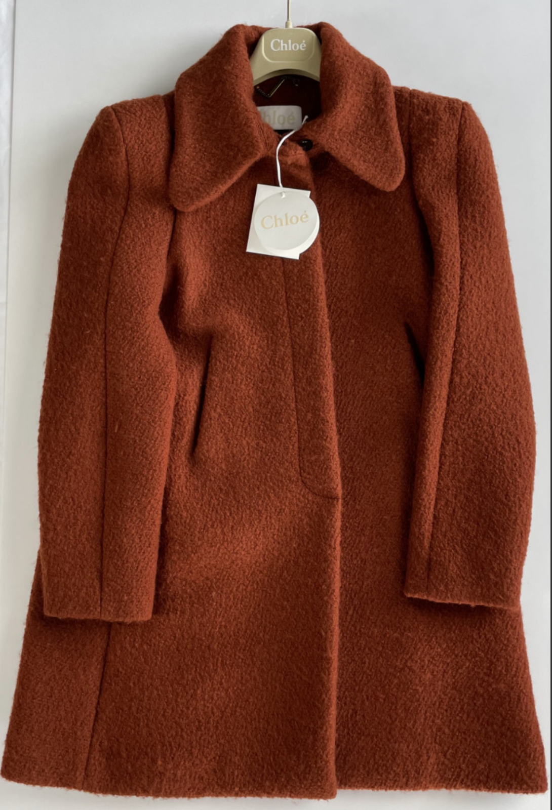 Pre-owned Chloé Women's Washed Wool Coat Jacket Blouson Parka Overcoat 40 In Red