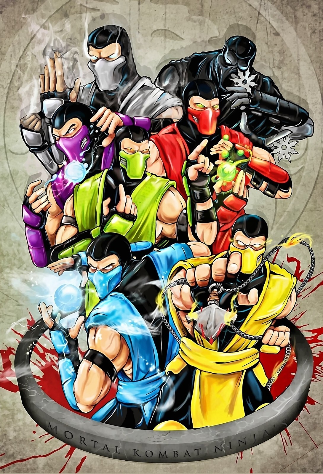 絵画+タペストリー Scorpion Mortal Kombat Ninjas Poster Original Art - Scorpion Sub-Zero