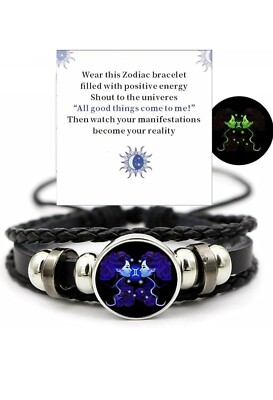 Gemini Zodiac Signs Spirit Bracelet,Adjustable, Zodiac Leather Bracelet