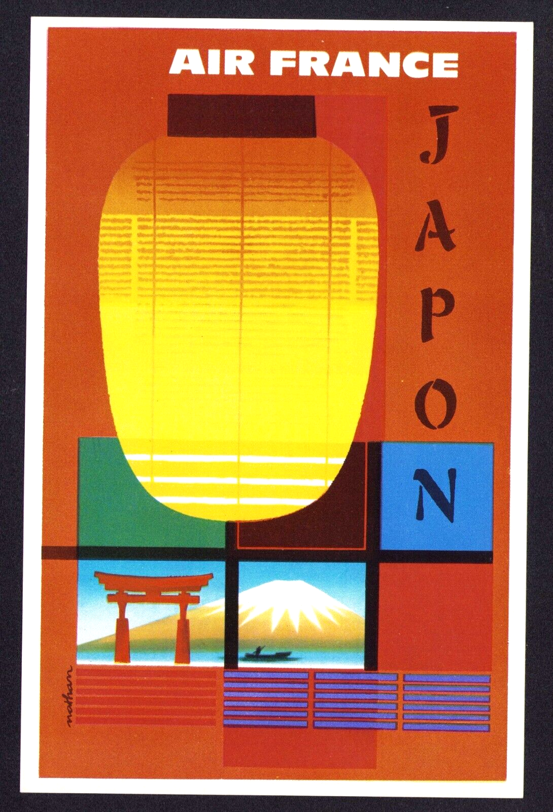 AIR FRANCE Original Postcard 1960s Aviation Poster Art JAPAN Travel