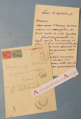 ● L.A.S 1891 M. BOCAGE à Georges HARTMANN éditeur musique place de la Madeleine