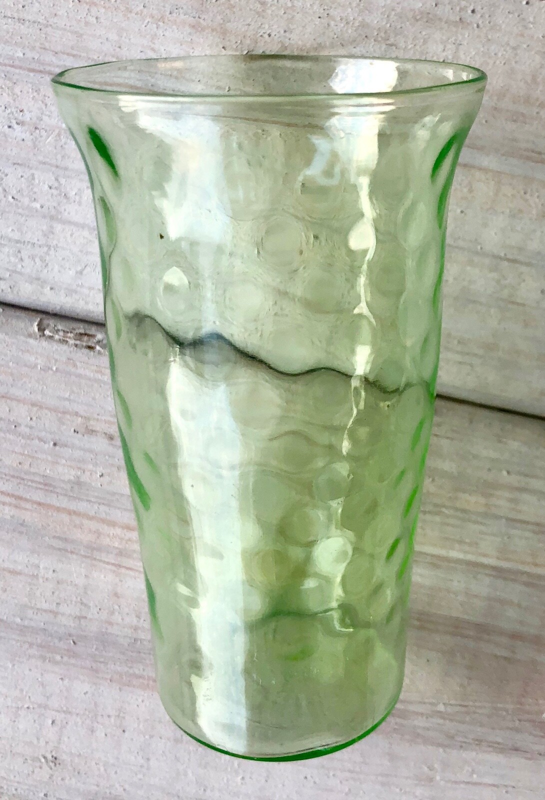 Vintage Depression Vaseline Uranium Juice Glass Pressed Clear Green