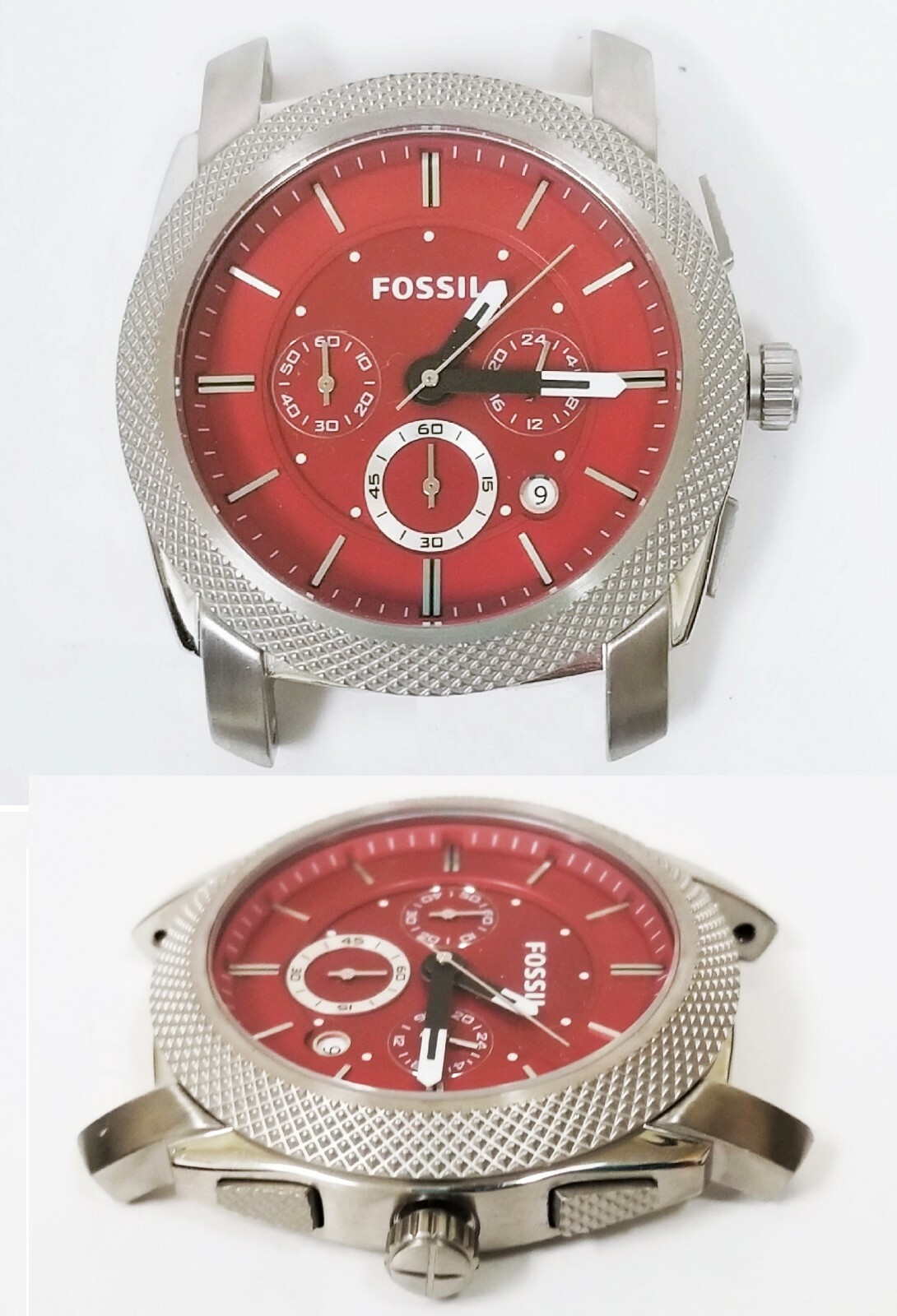 NEW-FOSSIL MACHINE SILVER TONE,ORANGE CHRONOGRAPH DIAL,WATCH