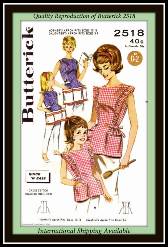 COBBLER APRON Vtg MOTHER/DAUGHTER Easy Craft Fabric Pattern Butterick 2518 