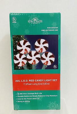 Kurt Adler 20-Light Red Peppermint Candy LED Light Set~Christmas Lights