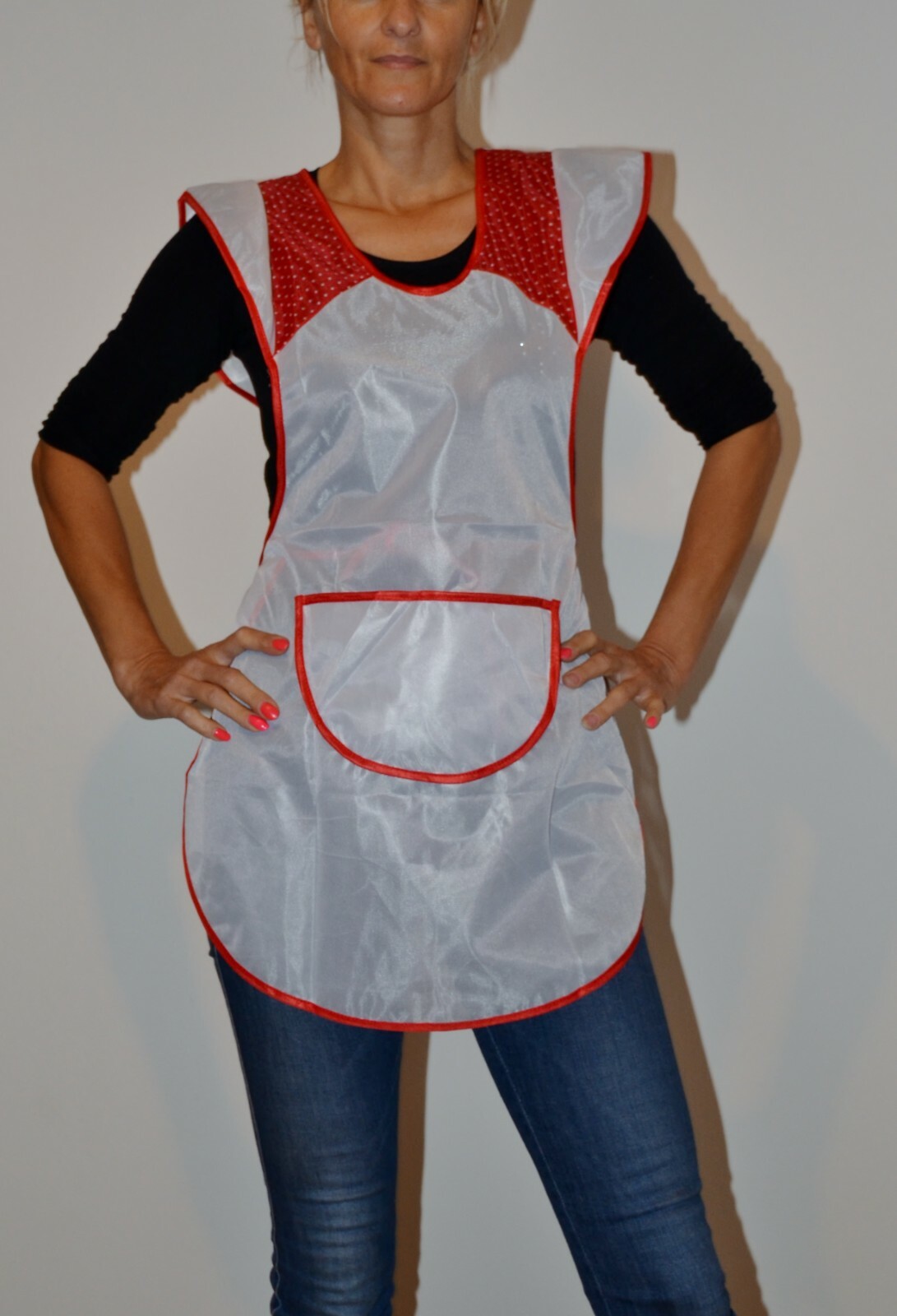Sexy Nylon Kittel Schürze Apron Friseur Coiffure