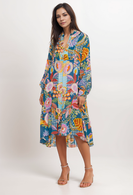 Pre-owned Johnny Was Wild Imana Midi Length Slip Dress C31924b1 Boho Chic In Multicolor