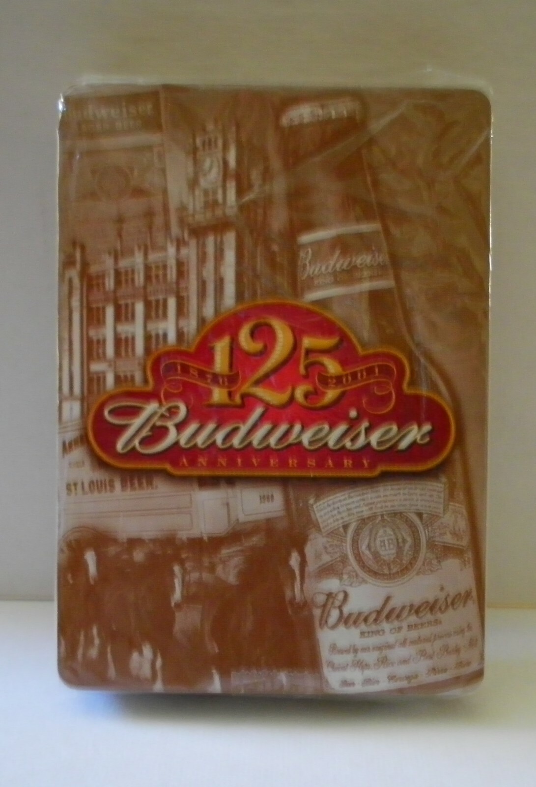 BUDWEISER. 125th playing cards, plastic Bud Bowl pendant and decoration.