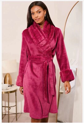 LIPSY Ladies Red Shawl Collar Supersoft Robe Dressing Gown, UK 14 ~ BNWT