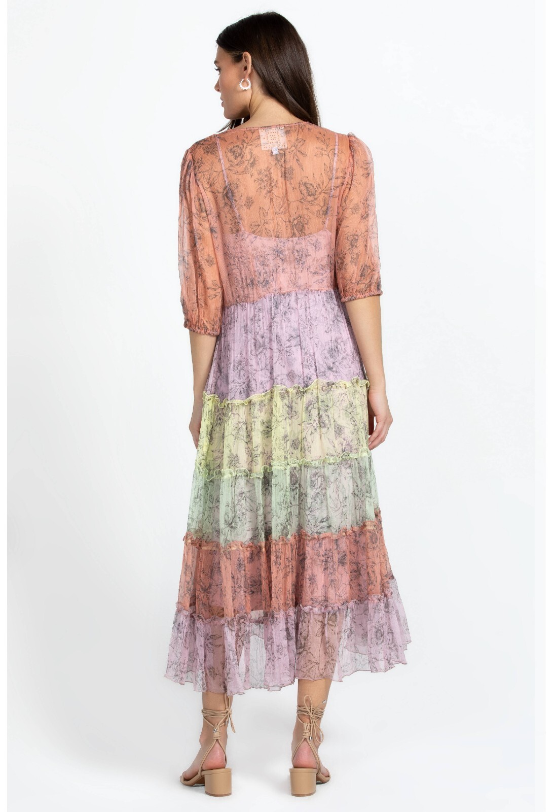 Pre-owned Johnny Was Jade Med Liza Midi Dress With Slip 100% Silk Boho A-line Tiered In Multicolor